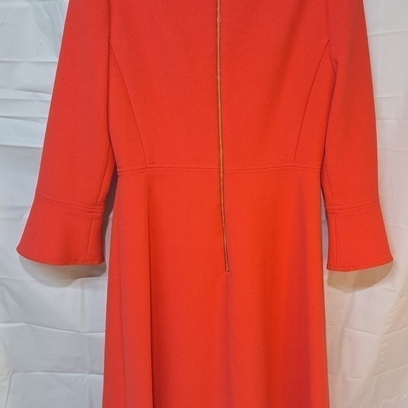 J.Crew Size 2 Bell Sleeve Crepe Midi Dress Coral Papaya A-line Exposed Zipper - Picture 6 of 13